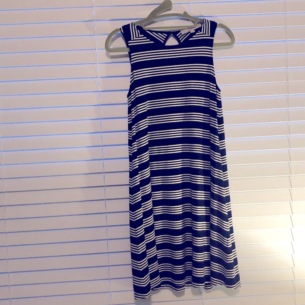 Loft Navy and White sleeveless swing dress